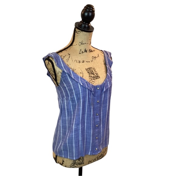 SEZANE Button Up Front Ruffled Striped Tank Top - Picture 11 of 12